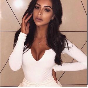 x Malene V-Neck Ribbed Long Sleeve Bodysuit - Cream - XS